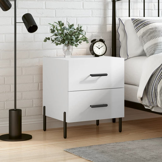 vidaXL Bedside Cabinet High Gloss White 40x35x47.5 cm Engineered Wood