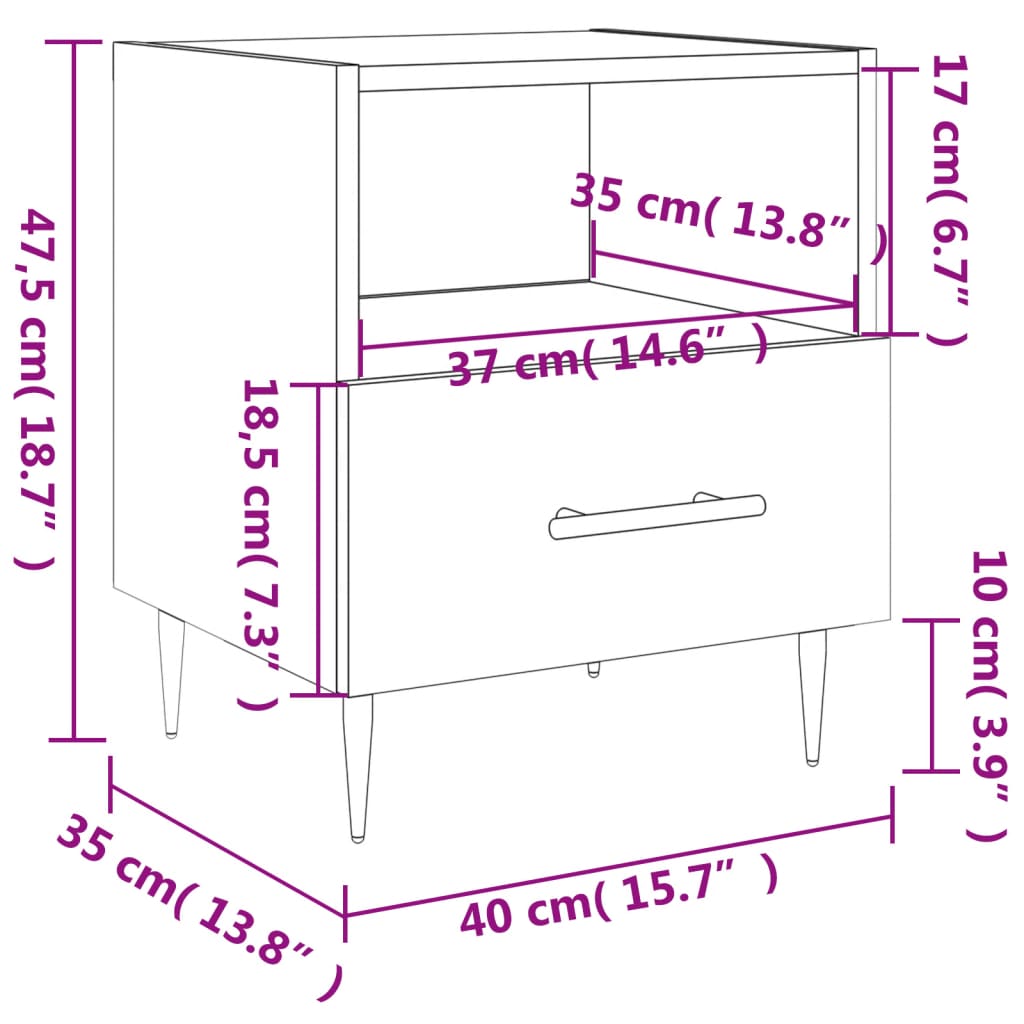 vidaXL Bedside Cabinet Sonoma Oak 40x35x47.5 cm Engineered Wood