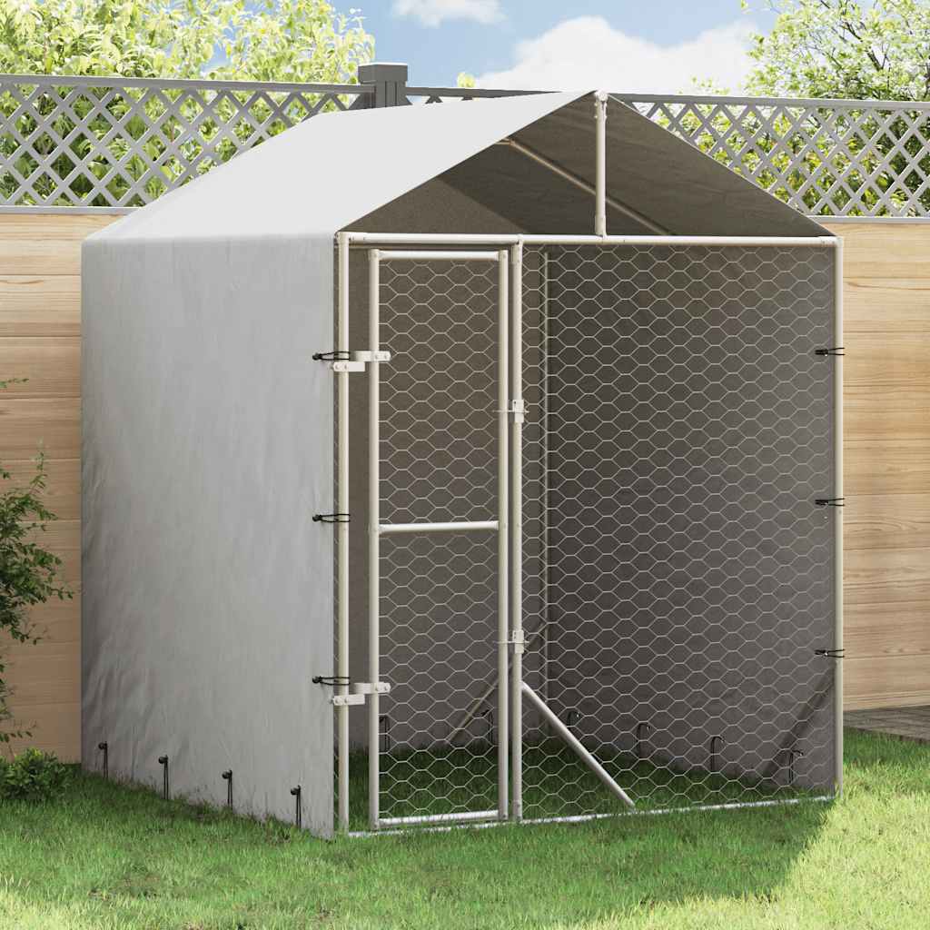 vidaXL Outdoor Dog Kennel with Roof Silver 2x2x2.5 m Galvanised Steel