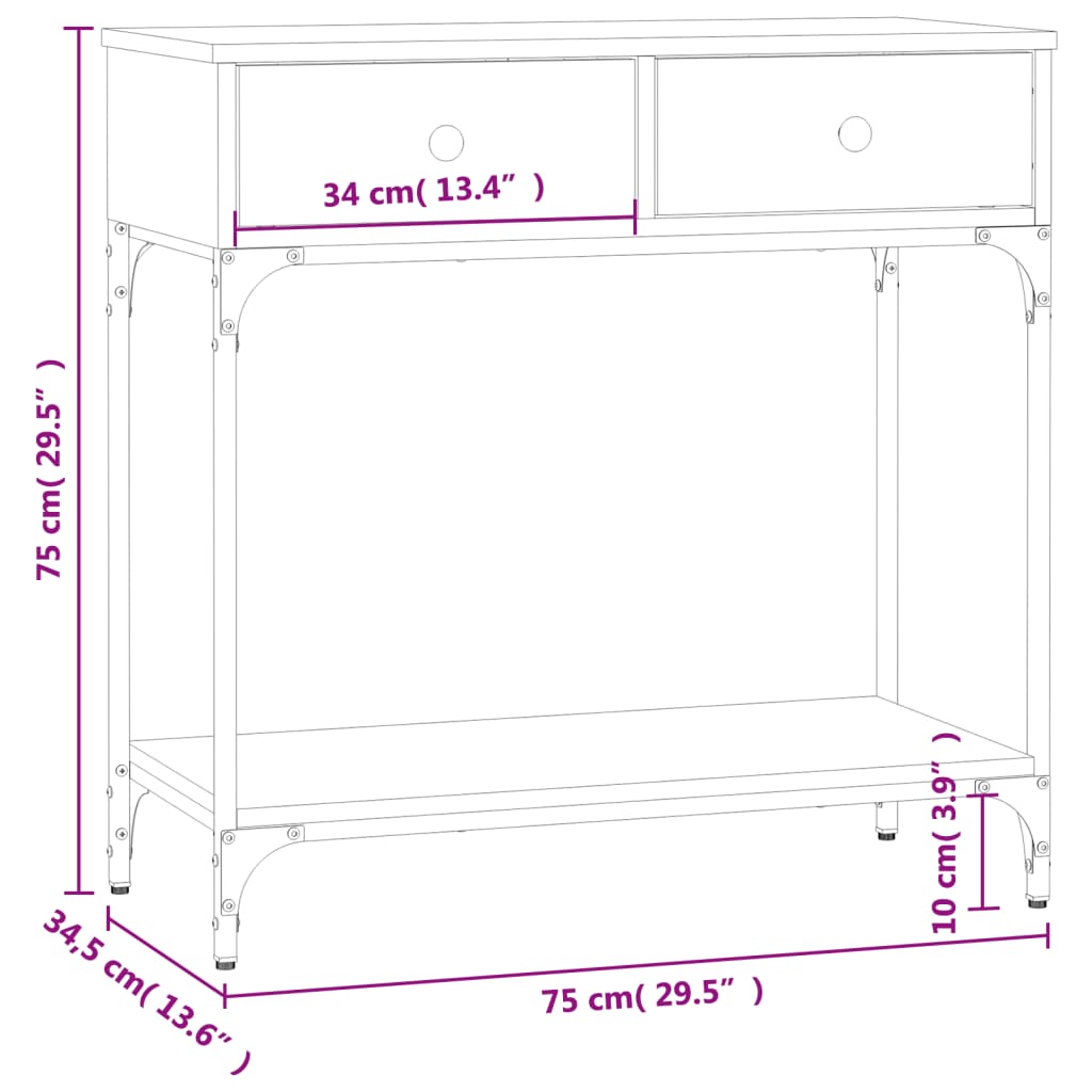 vidaXL Console Table Black 75x34.5x75 cm Engineered Wood