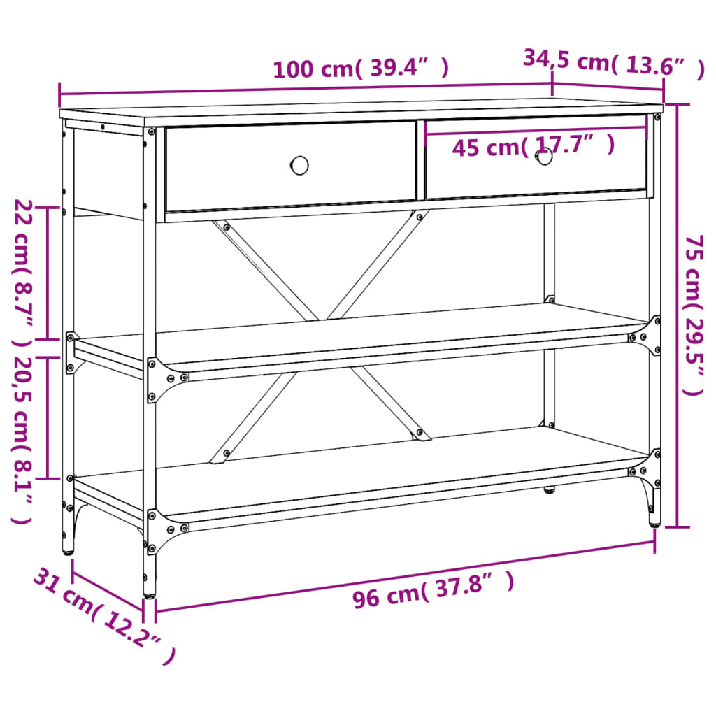 vidaXL Console Table with Drawers and Shelves Black Engineered Wood