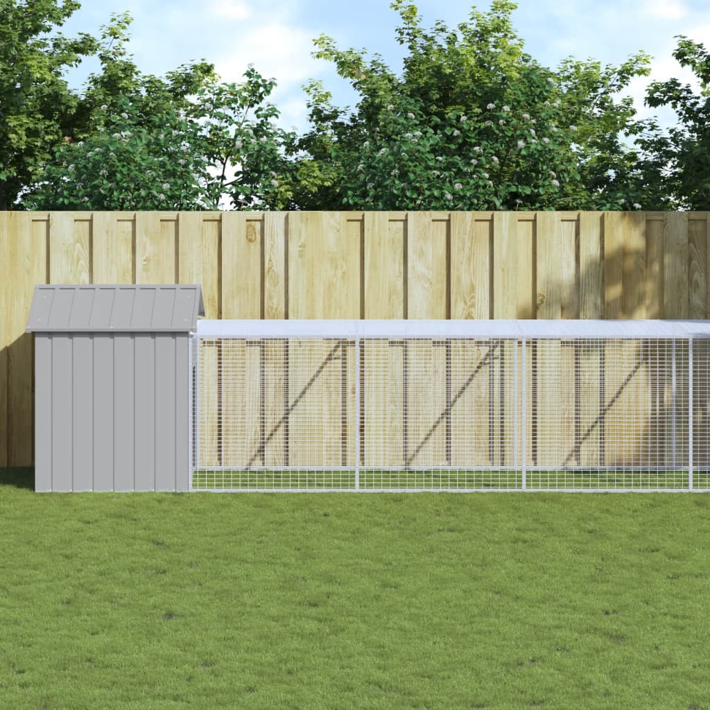 vidaXL Chicken Cage with Run Light Grey 117x1221x123 cm Galvanised Steel 1