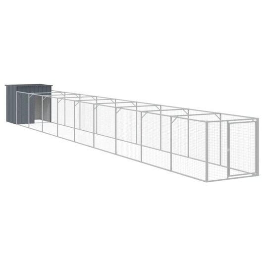 Dog House with Run Galvanised Steel Anthracite 110 x 1017 x 110 cm