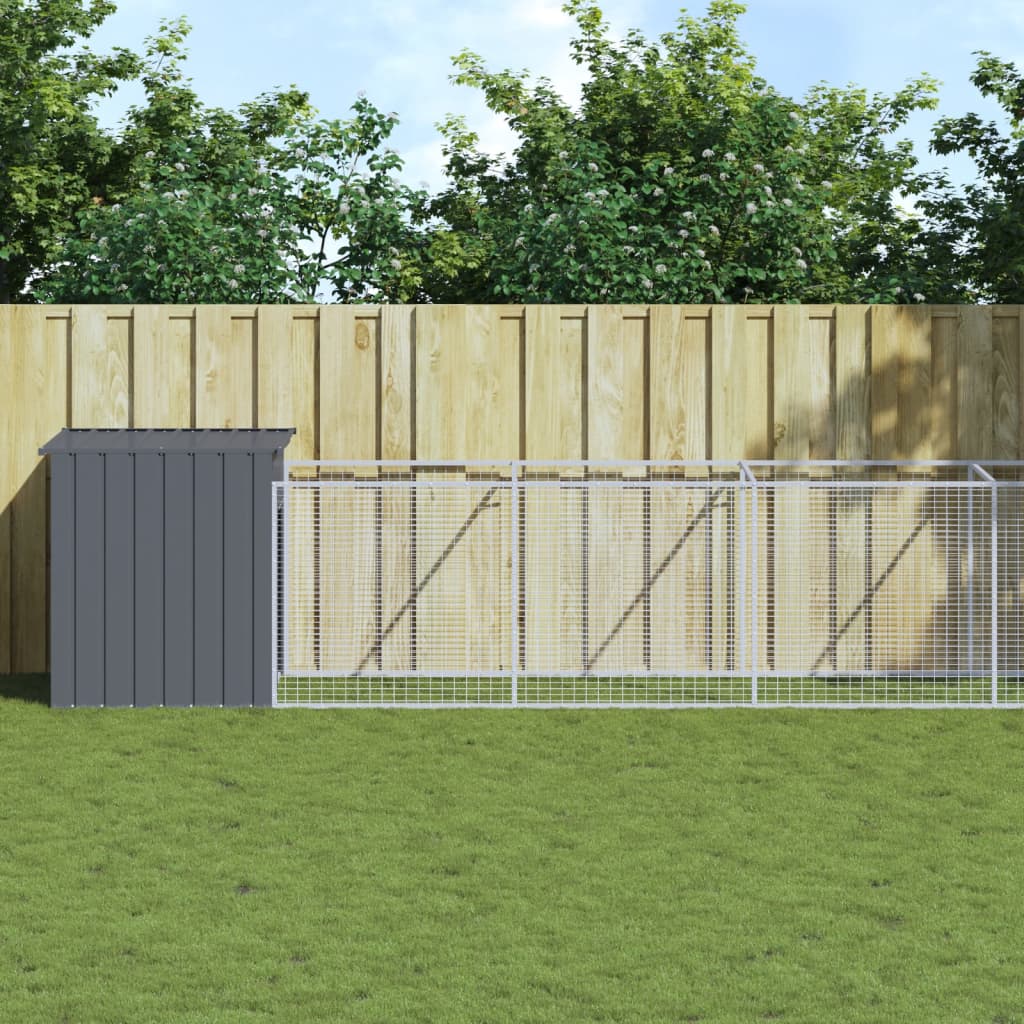 vidaXL Dog House with Run Anthracite 110x1221x110 cm Galvanised Steel 1