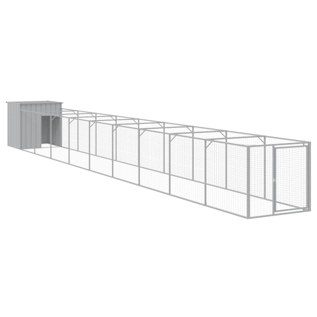 vidaXL Dog House with Run Light Grey 110x1017x110 cm Galvanised Steel 2