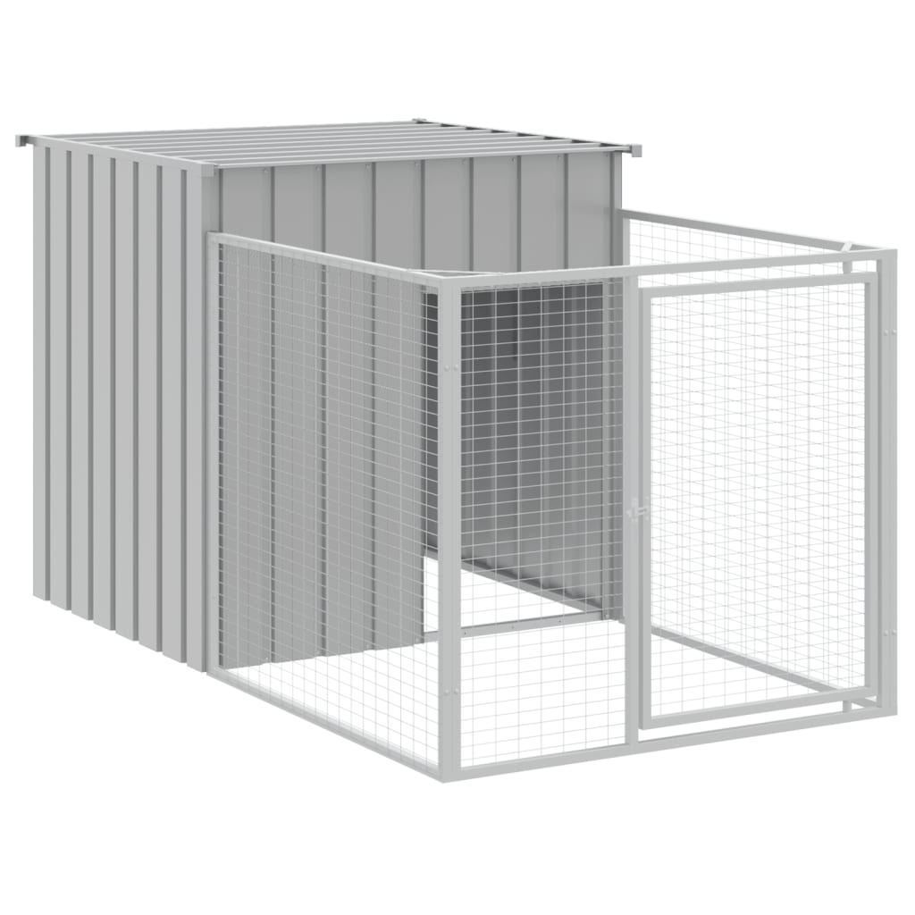 vidaXL Dog House with Run Light Grey 110x1017x110 cm Galvanised Steel 4