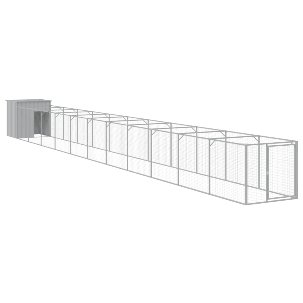 vidaXL Dog House with Run Light Grey 110x1221x110 cm Galvanised Steel 2