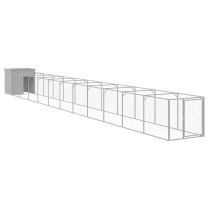 vidaXL Dog House with Run Light Grey 110x1221x110 cm Galvanised Steel 2