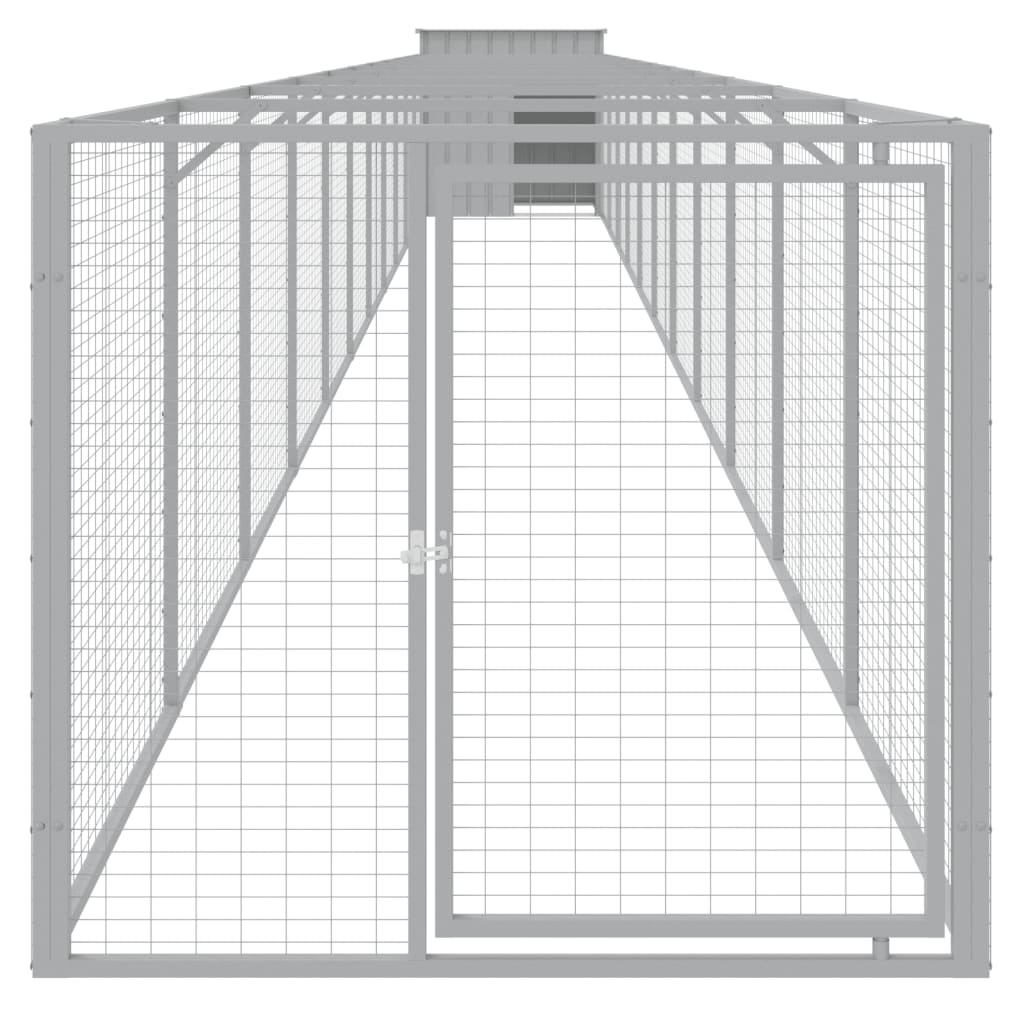vidaXL Dog House with Run Light Grey 110x1221x110 cm Galvanised Steel 3