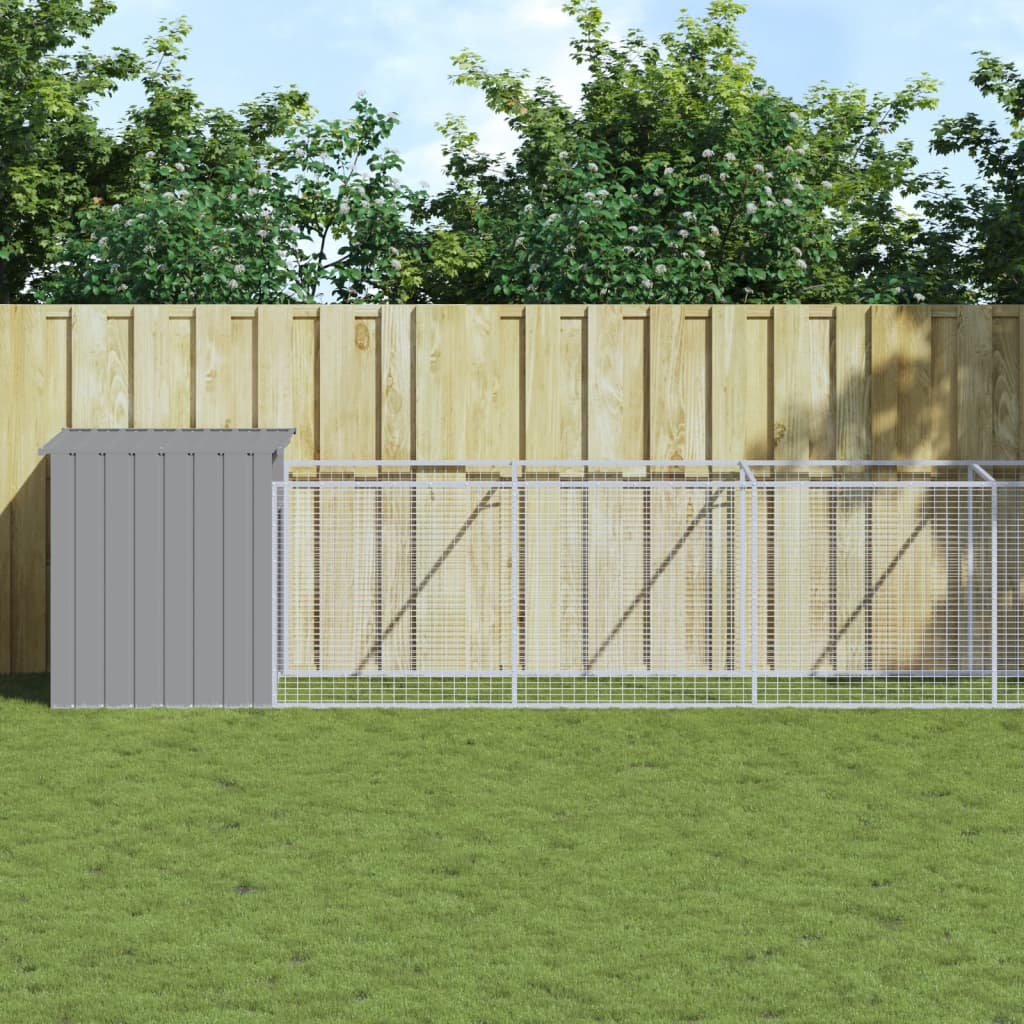 vidaXL Dog House with Run Light Grey 110x1221x110 cm Galvanised Steel 1
