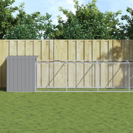 vidaXL Dog House with Run Light Grey 110x1221x110 cm Galvanised Steel 1