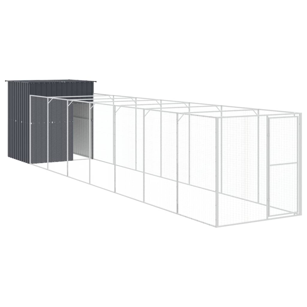 vidaXL Dog House with Run Anthracite 165x863x181 cm Galvanised Steel 2