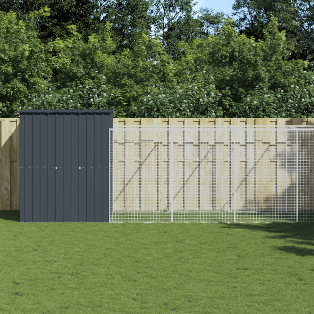 vidaXL Dog House with Run Anthracite 165x863x181 cm Galvanised Steel 1
