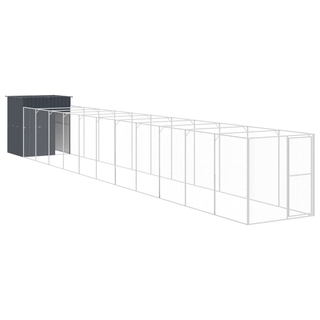 vidaXL Dog House with Run Anthracite 165x1271x181 cm Galvanised Steel 5