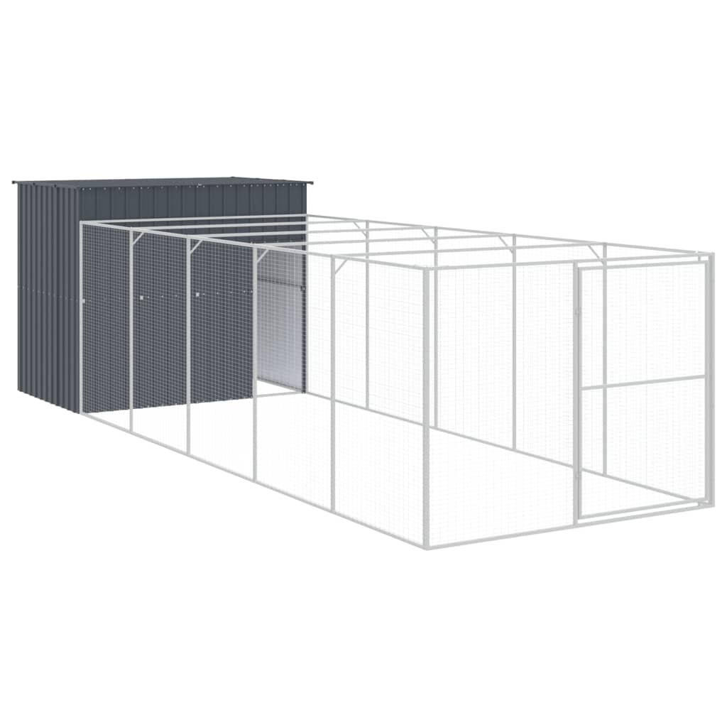 vidaXL Dog House with Run Anthracite 214x661x181 cm Galvanised Steel 2