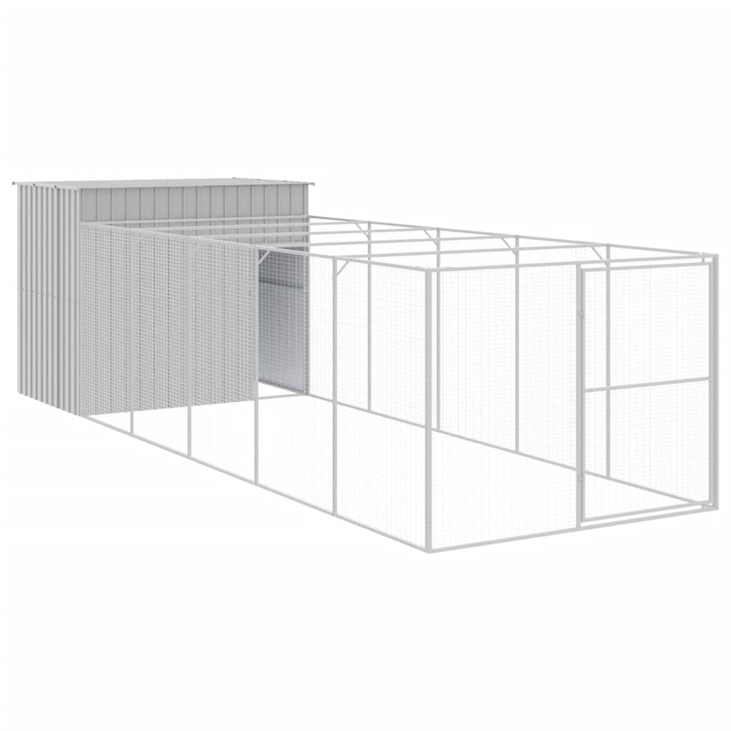 vidaXL Dog House with Run Light Grey 214x661x181 cm Galvanised Steel 2