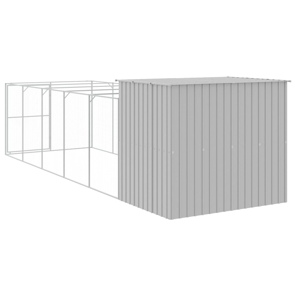 vidaXL Dog House with Run Light Grey 214x661x181 cm Galvanised Steel 5