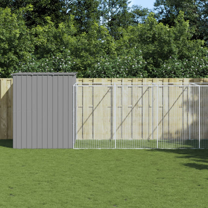 vidaXL Dog House with Run Light Grey 214x661x181 cm Galvanised Steel 1