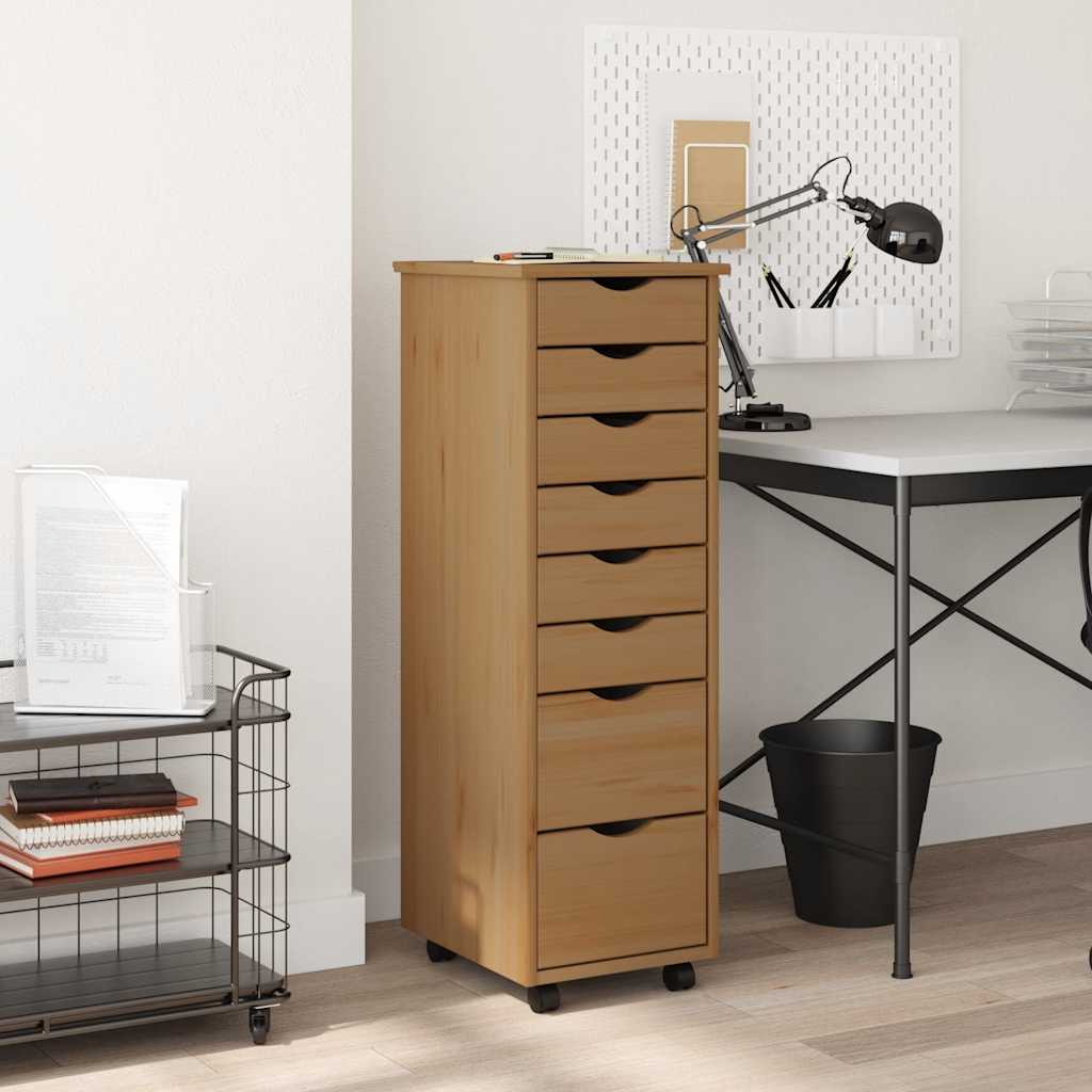 Rolling Cabinet with Drawers "MOSS" Solid Wood Pine Honey brown 34 x 39 x 103 cm