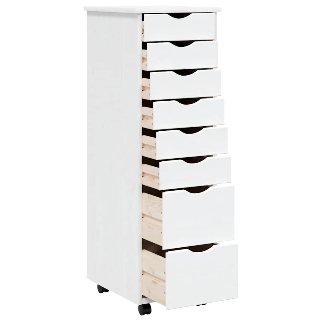 Rolling Cabinet with Drawers "MOSS" Solid Wood Pine White 34 x 39 x 103 cm