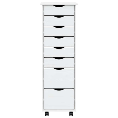 Rolling Cabinet with Drawers "MOSS" Solid Wood Pine White 34 x 39 x 103 cm