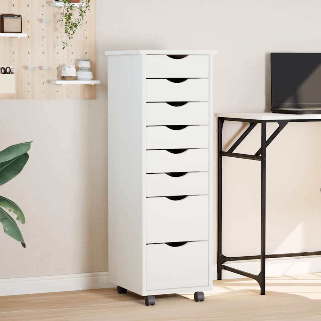 Rolling Cabinet with Drawers "MOSS" Solid Wood Pine White 34 x 39 x 103 cm