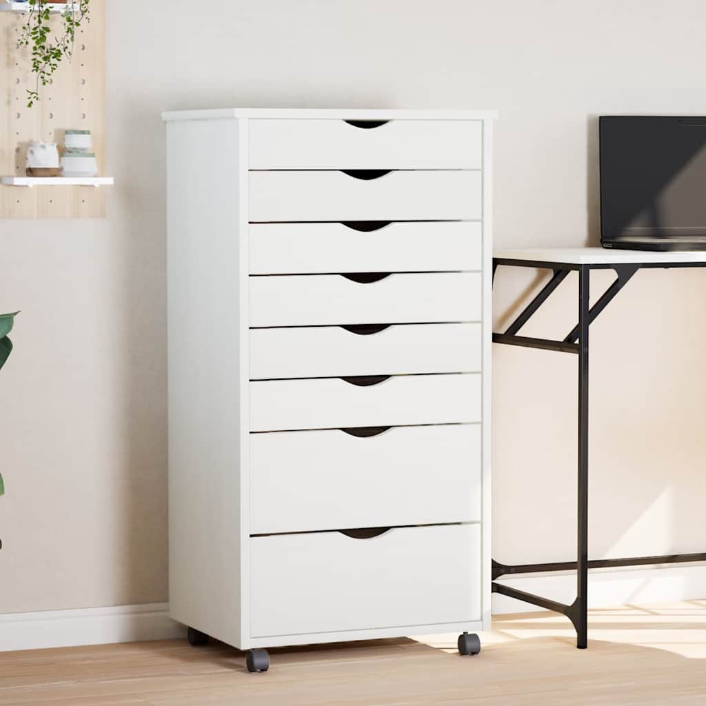 Rolling Cabinet with Drawers "MOSS" Solid Wood Pine White 53 x 39 x 103 cm