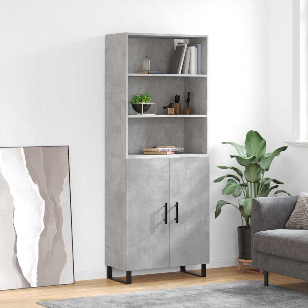 Highboard 69.5x34x180 cm Engineered Wood 2 Doors Concrete grey