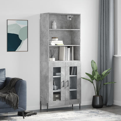 Highboard 69.5x34x180 cm Engineered Wood 2 Glass Doors Concrete grey
