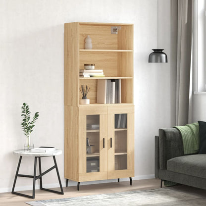 Highboard 69.5x34x180 cm Engineered Wood 2 Glass Doors Sonoma oak