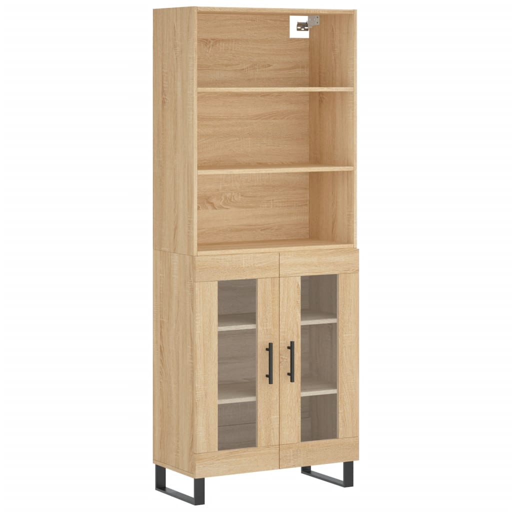 Highboard 69.5x34x180 cm Engineered Wood 2 Glass Doors Sonoma oak