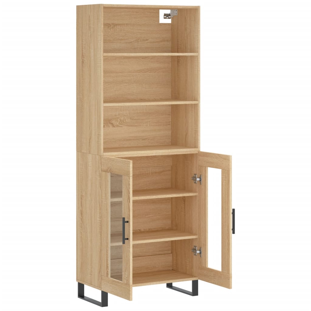 Highboard 69.5x34x180 cm Engineered Wood 2 Glass Doors Sonoma oak