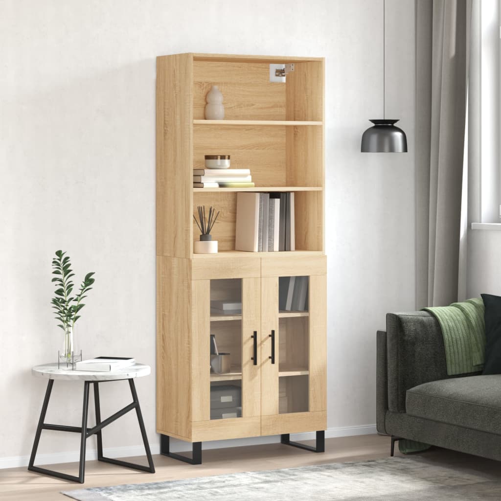 Highboard 69.5x34x180 cm Engineered Wood 2 Glass Doors Sonoma oak