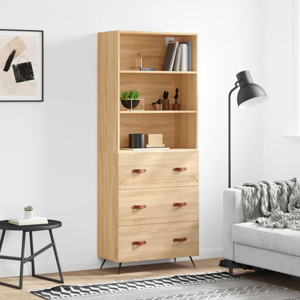 Highboard 69.5x34x180 cm Engineered Wood 3 Drawers Sonoma oak