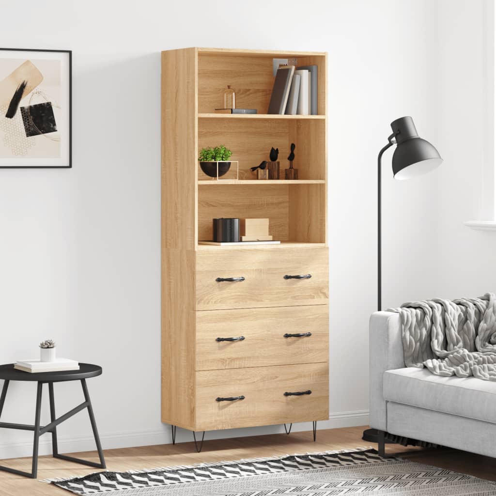 Highboard 69.5x34x180 cm Engineered Wood 3 Drawers Sonoma oak