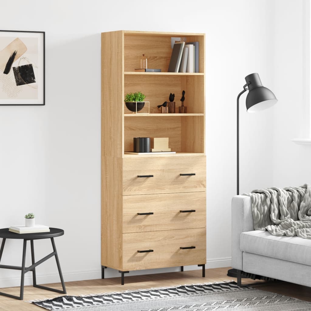 Highboard 69.5x34x180 cm Engineered Wood 3 Drawers Sonoma oak