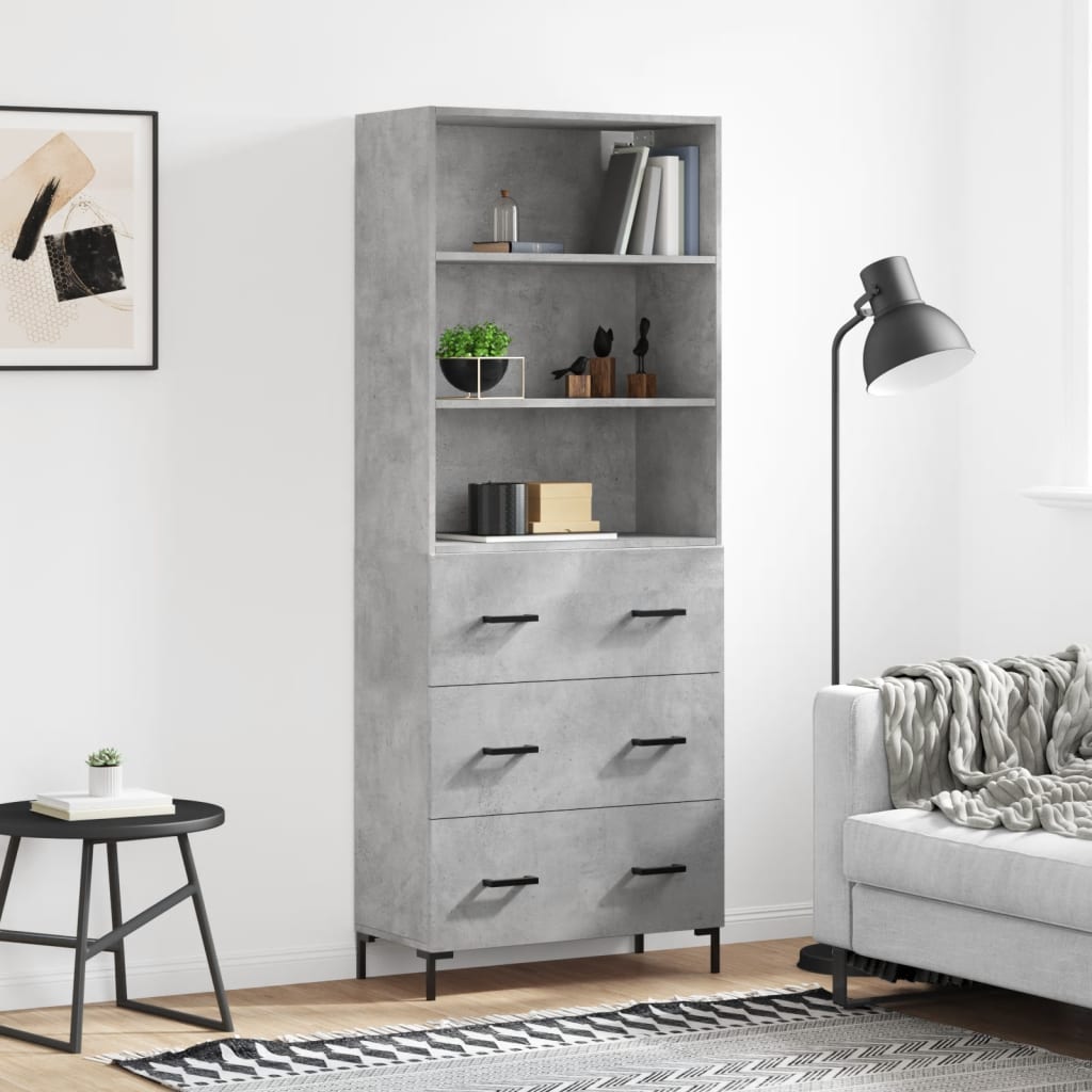 Highboard 69.5x34x180 cm Engineered Wood 3 Drawers Concrete grey