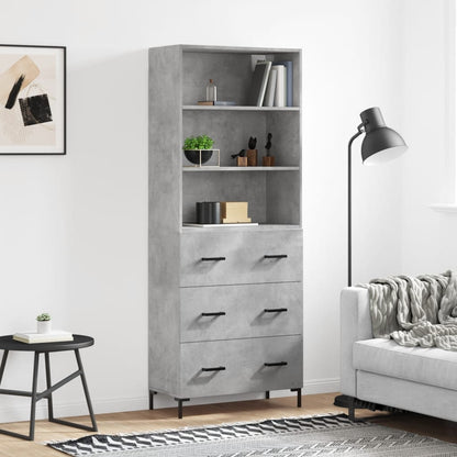 Highboard 69.5x34x180 cm Engineered Wood 3 Drawers Concrete grey