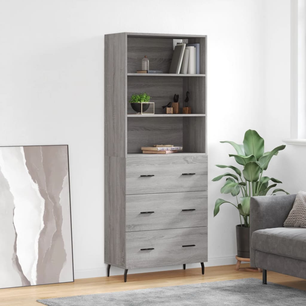 Highboard 69.5x34x180 cm Engineered Wood 3 Drawers Grey sonoma