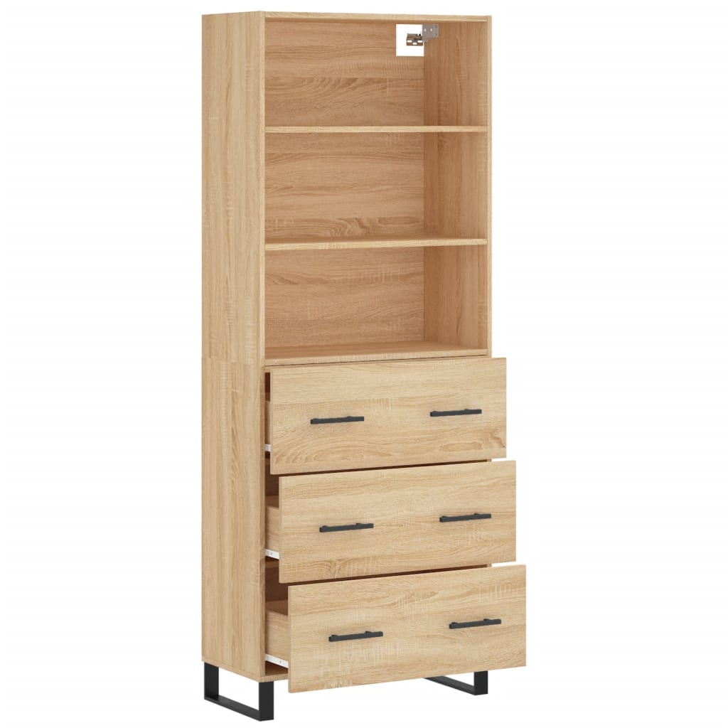 Highboard 69.5x34x180 cm Engineered Wood 3 Drawers Sonoma oak