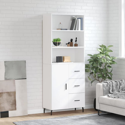 Highboard 69.5x34x180 cm Engineered Wood 1 Door 3 Drawers White