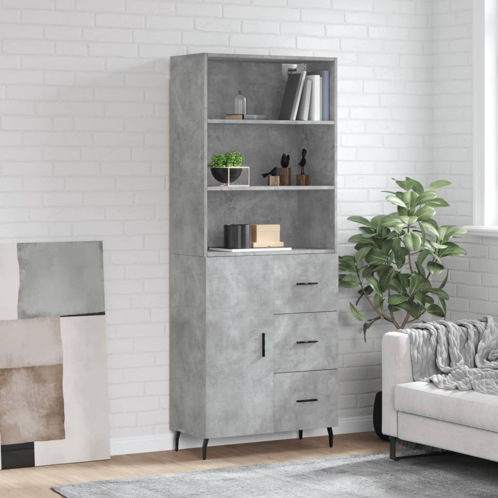 Highboard 69.5x34x180 cm Engineered Wood 1 Door 3 Drawers Concrete grey