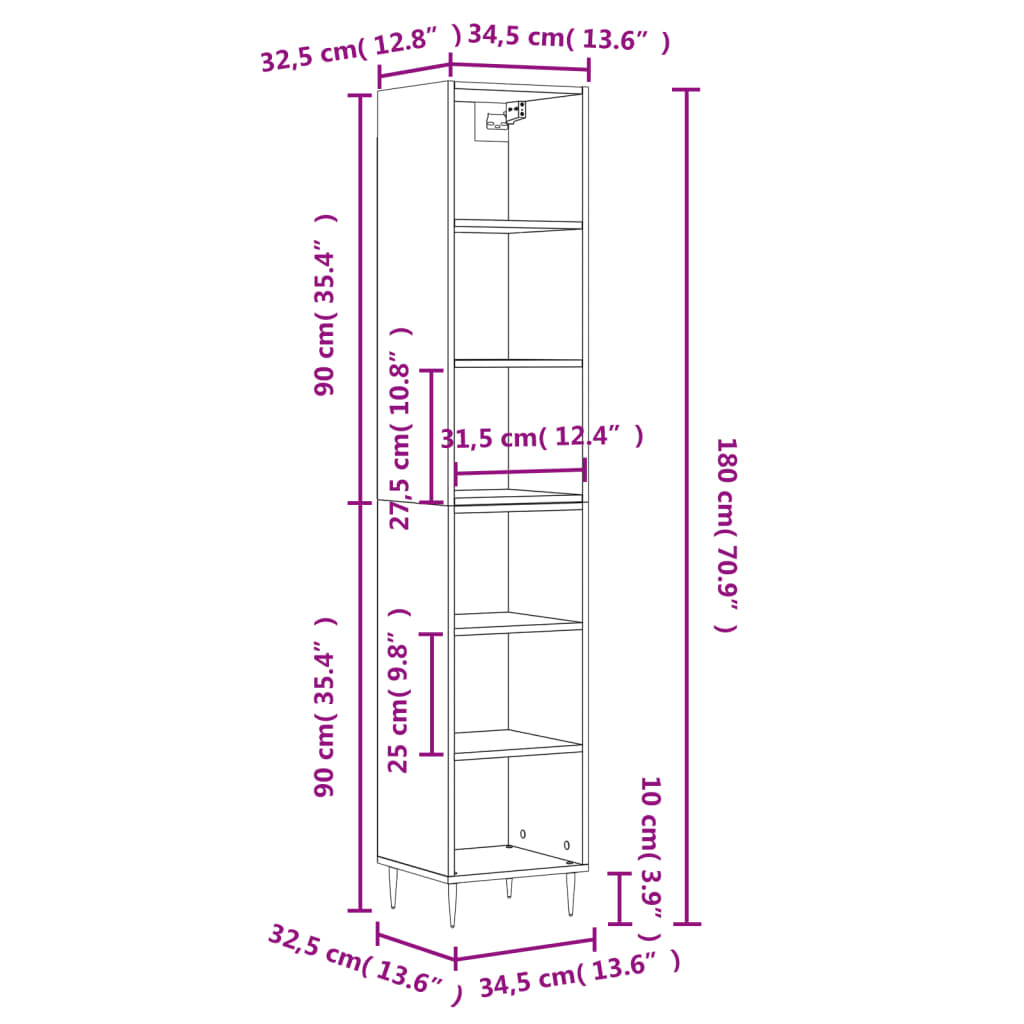 vidaXL Highboard Grey Sonoma 34.5x32.5x180 cm Engineered Wood