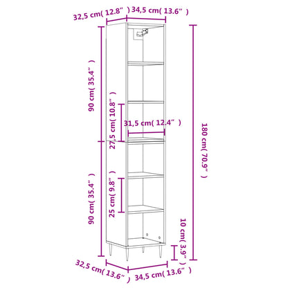 vidaXL Highboard Grey Sonoma 34.5x32.5x180 cm Engineered Wood