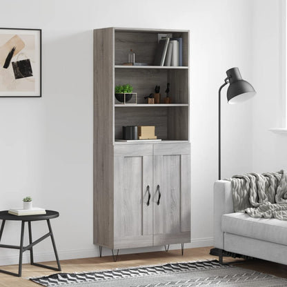 Highboard 69.5x34x180 cm Engineered Wood 2 Wood Doors Grey sonoma