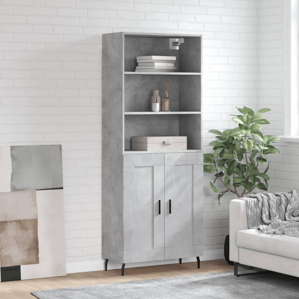 Highboard 69.5x34x180 cm Engineered Wood 2 Wood Doors Concrete grey