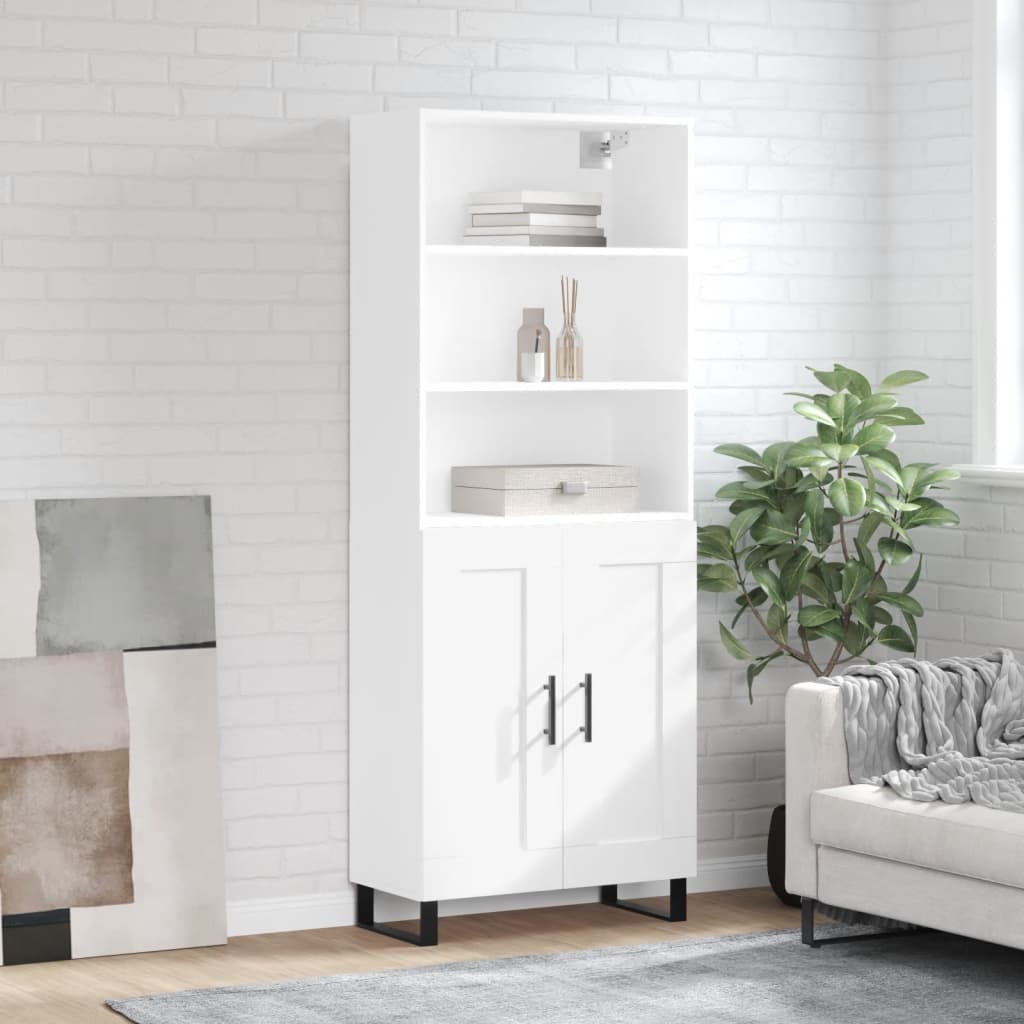 Highboard 69.5x34x180 cm Engineered Wood 2 Wood Doors White