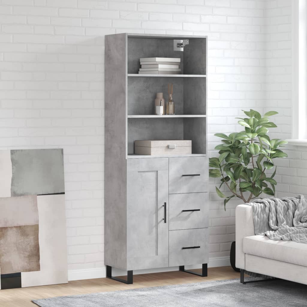 Highboard 69.5x34x180 cm Engineered Wood 1 Wood Door 3 Drawers Concrete grey