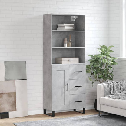 Highboard 69.5x34x180 cm Engineered Wood 1 Wood Door 3 Drawers Concrete grey