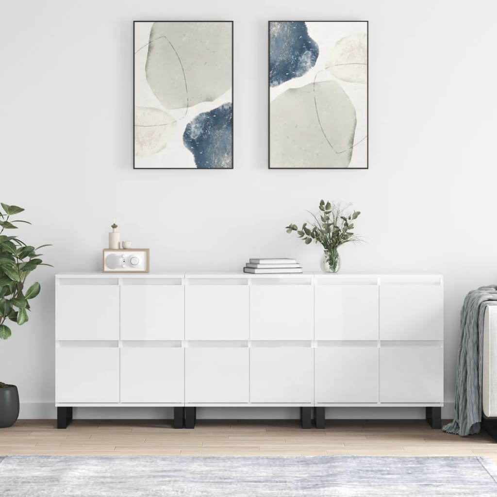 Sideboards Engineered Wood 3 pcs High gloss white